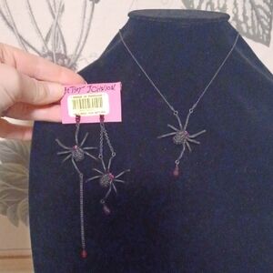 Betsey Johnson Spider Drip Earrings and Necklace Set